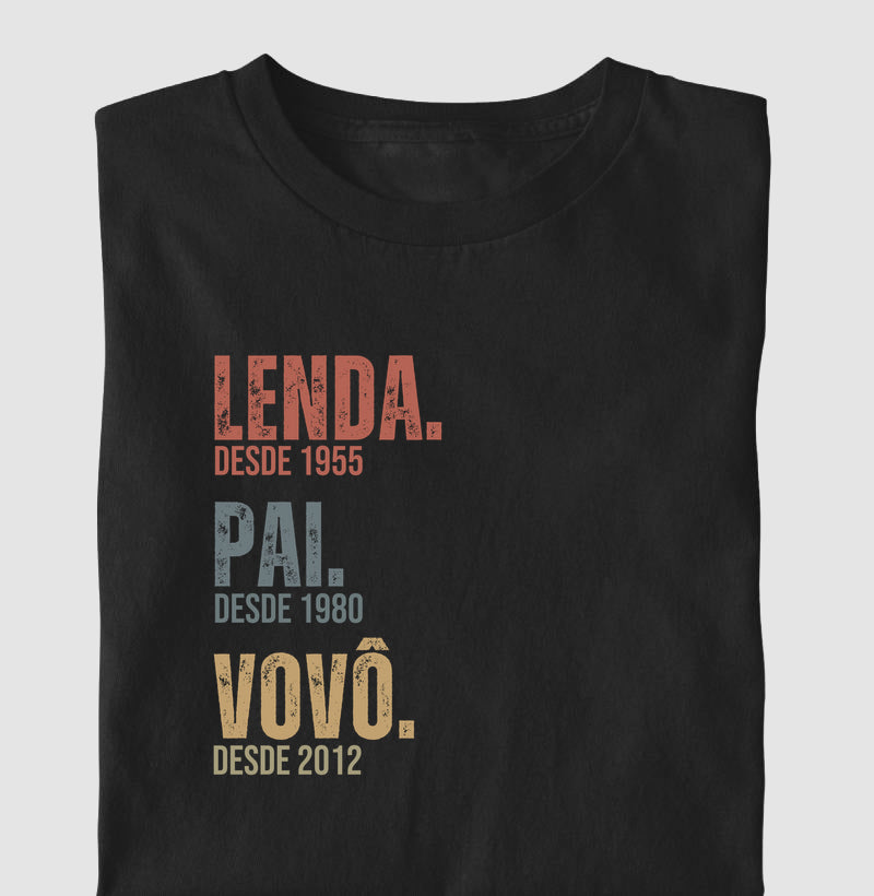 Camiseta Personalizada Lenda, Pai e Vovô - Preta