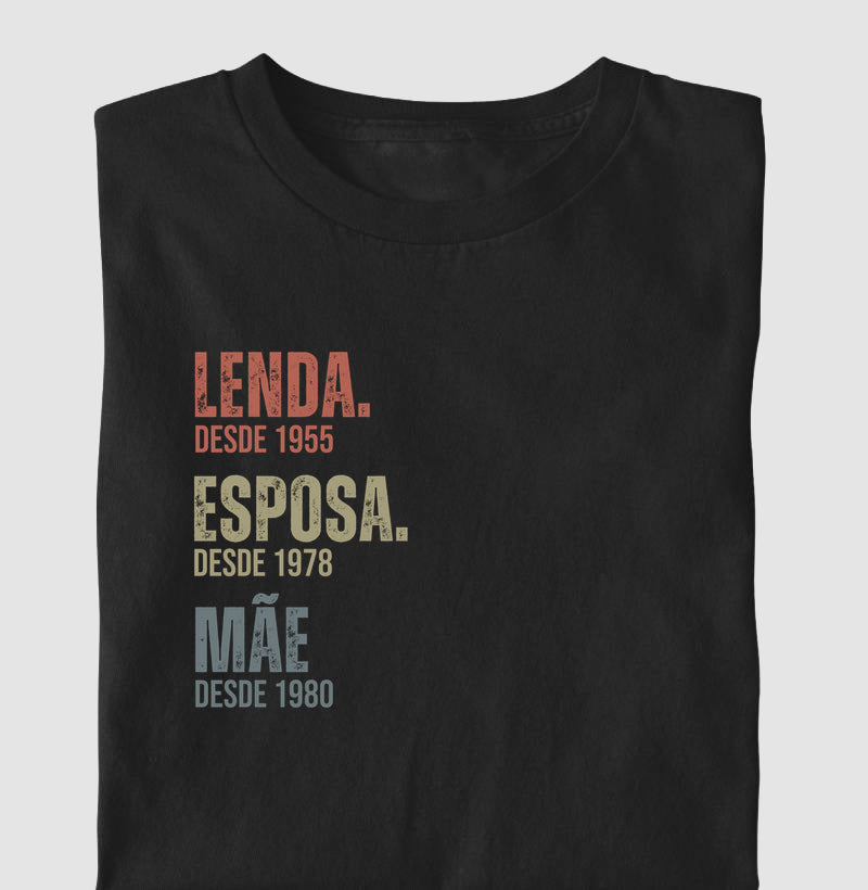 Camiseta Personalizada Lenda, Esposa, Mãe - Preta