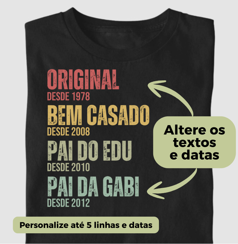 Camiseta Personalizada Conte Sua História com 5 Palavras e Datas