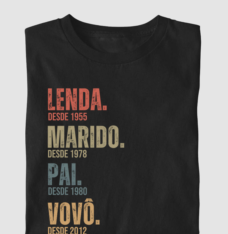 Camiseta Personalizada Lenda, Marido, Pai e Vovô - Preta